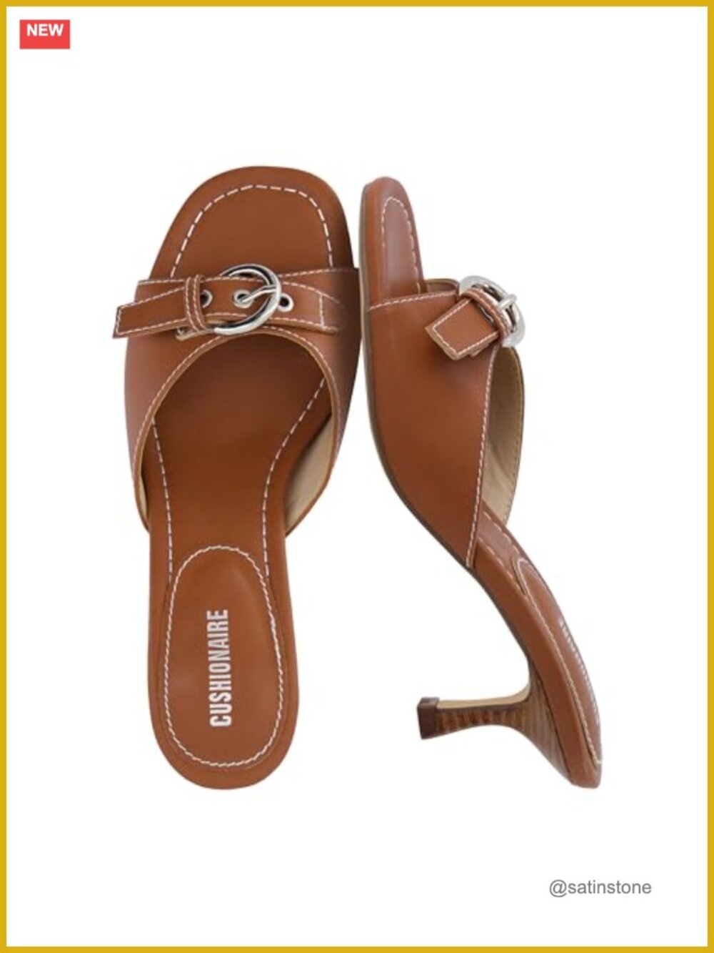 CUSHIONAIRE Belle Women's Kitten Heel Mule Sandals with Buckle Accent Faux
